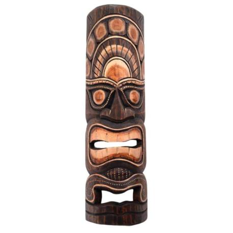Masque Tiki Polynésien 50cm en bois sculpté et peint à la main | Déco Tiki Bar