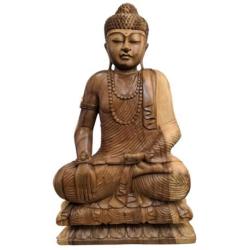 Sculpture "Bouddha Bumisparsha" en bois de Suar 100cm | Pièce Unique