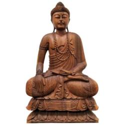Grande Statue de Bouddha assis en bois de Suar 100cm