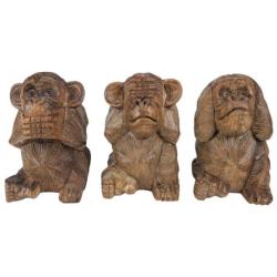 Les 3 singes de la sagesse 15cm - Statues en Bois Massif Naturel