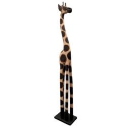 Statue Girafe debout 100cm en bois, déco africaine