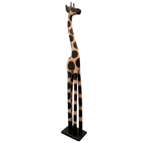 Statue Girafe debout 100cm en bois, déco africaine