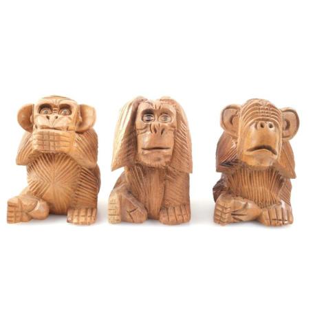 Statues 3 singes de la sagesse 10cm décoration en bois.