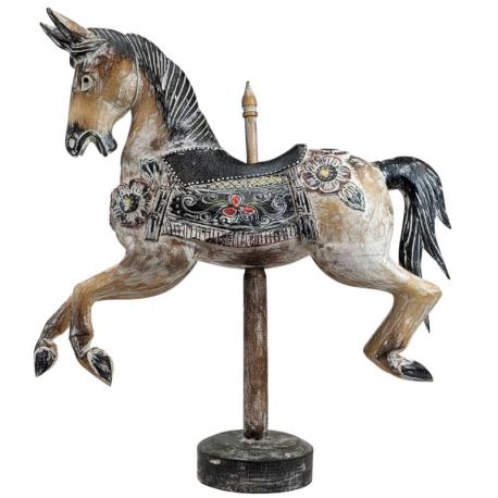 Statue Cheval de carrousel en bois 50cm décoration rétro vintage.