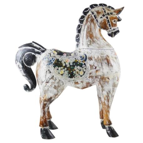 Cheval en Bois Sculpté et Peint à la Main 50cm | Déco Vintage