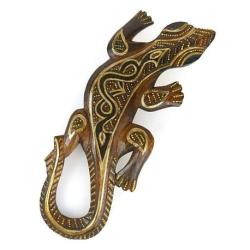 Salamandre motif tribal - décoration murale en bois 30cm