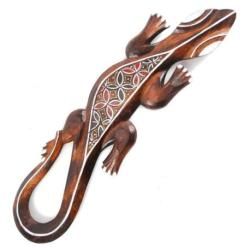 Margouillat en Bois 50cm - Motif Trèfle Batik