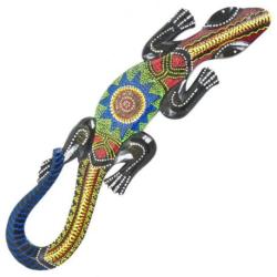 Salamandre murale multicolore en bois peint à la main 50cm