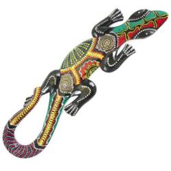 Lézard multicolore en bois peint à la main 50cm - décoration murale