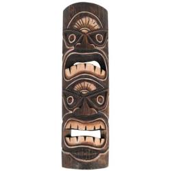 Masque Tiki Polynésien double visage 50cm en bois sculpté - Déco Tiki Bar