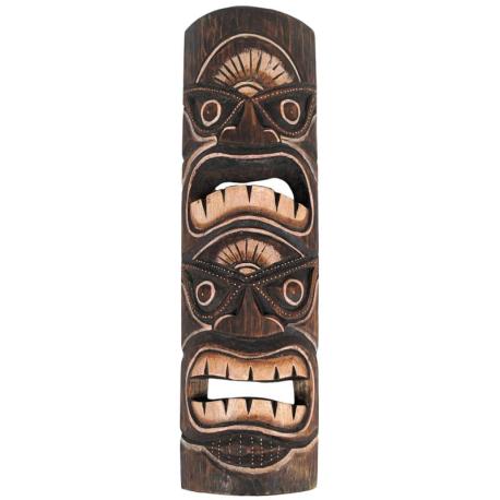 Masque Tiki Polynésien double visage 50cm en bois sculpté - Déco Tiki Bar
