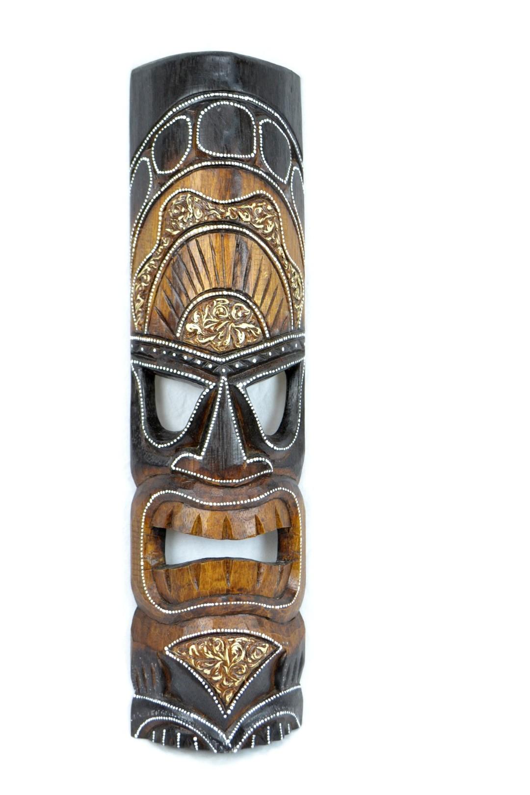 Masque Tiki Coco Papaya En Bois 50cm - Décoration Murale Extérieure Colorée Style Hawaiien