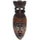 Masque africain en bois 30cm à coiffe sculptée, fait main