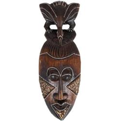 Masque africain en bois 30cm à coiffe sculptée, fait main