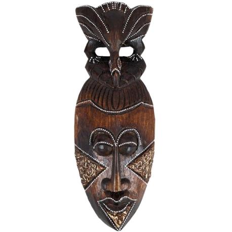 Masque africain en bois 30cm à coiffe sculptée, fait main
