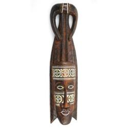 Masque africain en bois 50cm à motifs colorés, déco murale ethnique