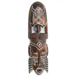 Masque africain tortue colorée 50cm en bois, déco murale africaine