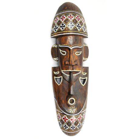 Masque Africain "fumeur de pipe" 50cm en bois + motifs colorés