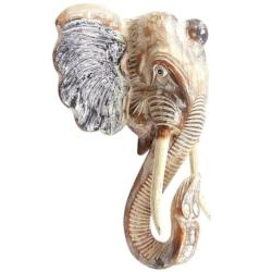 Grande tête d'éléphant murale en bois 50cm | Style trophée de chasse