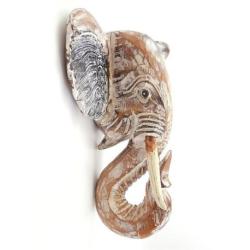 Tête d'éléphant en bois 30cm, trophée de chasse mural.