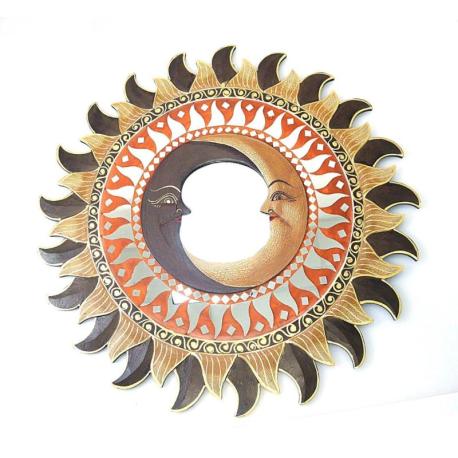 Grand miroir ethnique 60cm motif Lune. Décoration exotique.
