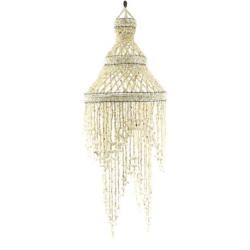 Grand lustre Bohème en coquillages cauris 100cm | Artisanat balinais