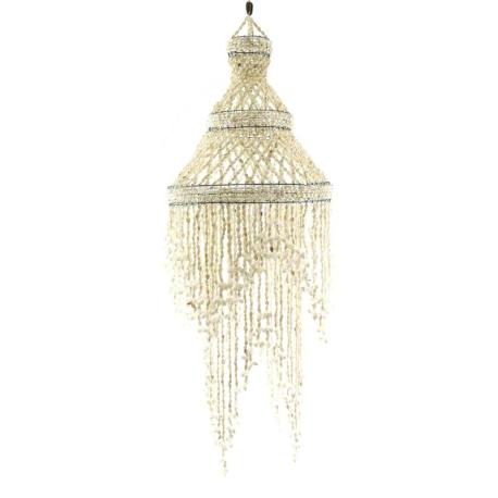 Grand lustre chandelier blanc en véritables coquillages cauris 100cm