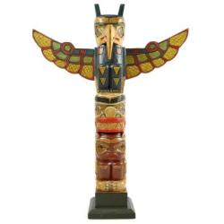 Totem indien multicolore 50cm en bois massif avec figurine aigle
