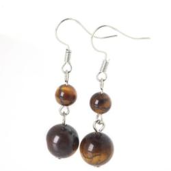 Boucles d'oreilles pendantes 2 boules Oeil de Tigre naturel