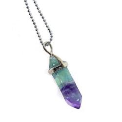 Collier acier + pendentif pointe en Fluorite multicolore