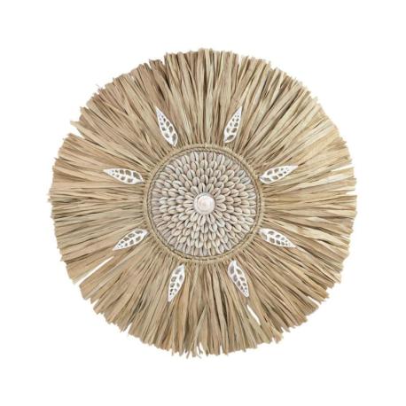 Décoration Murale Bohème en Raphia & Coquillages ⌀30cm