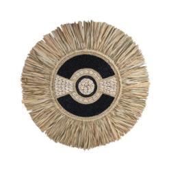 Décoration Murale en Raphia, Perles noires & Coquillages ⌀40cm