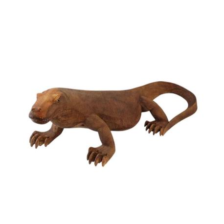 Statue Dragon de Komodo XL en bois de suar 100cm | Pièce Unique
