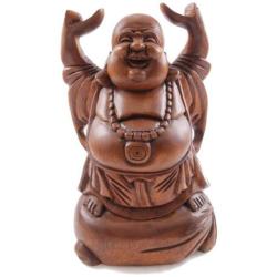 Statue Bouddha Rieur 30cm en bois sculpté | Porte-Bonheur Chinois