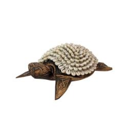 Tortue en Bois & Coquillages Cauris 20cm