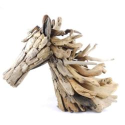 Sculpture Tête de cheval en bois flotté 65X55cm