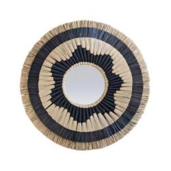Miroir Ethnique Chic ⌀60cm en Paille | Tissage Naturel Noir