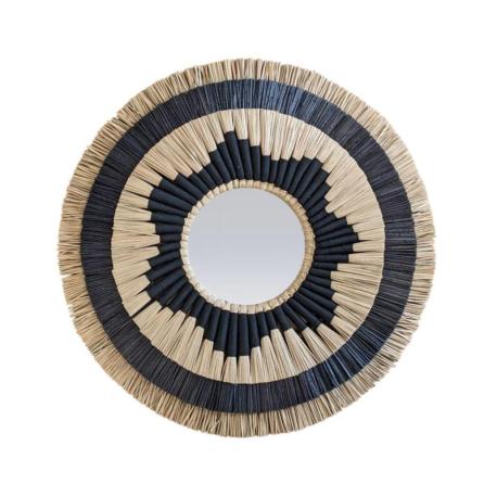 Miroir Ethnique Chic ⌀60cm en Paille | Tissage Naturel Noir