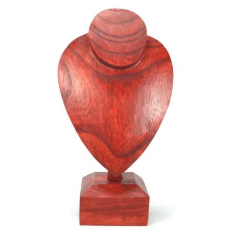 Buste présentoir à colliers sur pied en bois massif teinte rouge 30cm