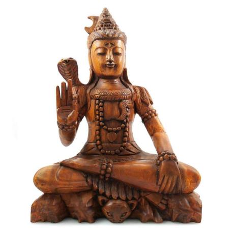 Statue de Shiva 40cm en bois exotique. Sculpture artisanale et équitable.