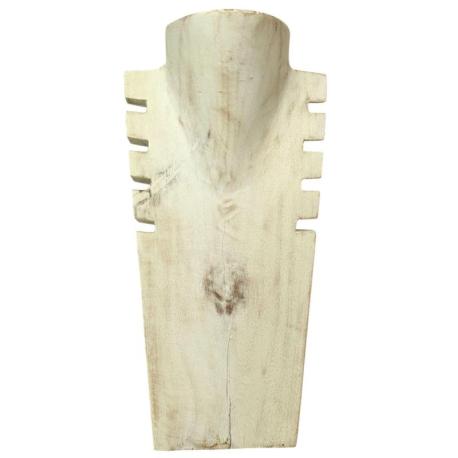Déclassé - Présentoir à colliers cranté en bois massif blanc cérusé 30cm