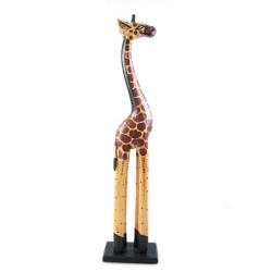Statue Girafe 60cm en bois, déco ambiance savane africaine.
