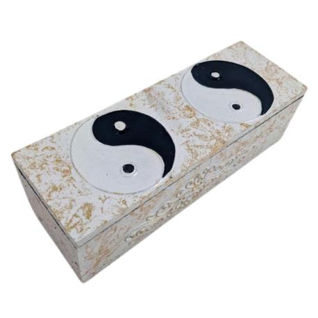 Boîte en bois motif Yin Yang peint à la main - Coloris Noir & Blanc