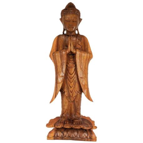 Statue de Bouddha debout en bois de suar teinté 100cm