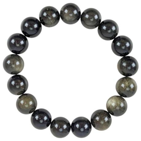 Bracelet en Obsidienne dorée AAA - boules 12mm