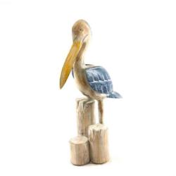 Grande statue Pélican 60cm en bois peint - Décoration marine