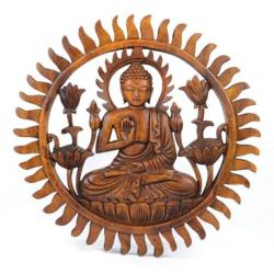 Décor mural Bouddha en bois massif sculpté main 30cm
