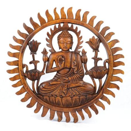 Décor mural Bouddha en bois massif sculpté main 30cm