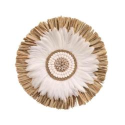 Décoration murale Bohème en Raphia, Coquillages & Plumes ⌀40cm
