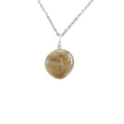 Collier Citrine AAA | Pendentif pierre roulée + chaîne acier